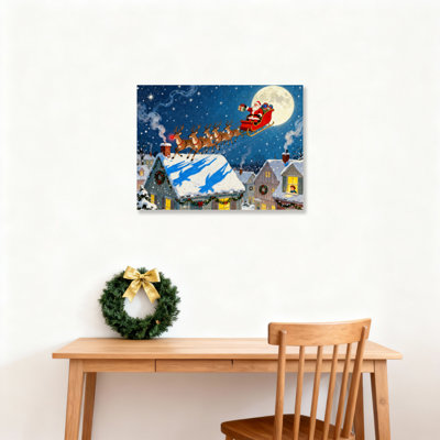 Santa Sleigh Reindeer Canvas Wall Art