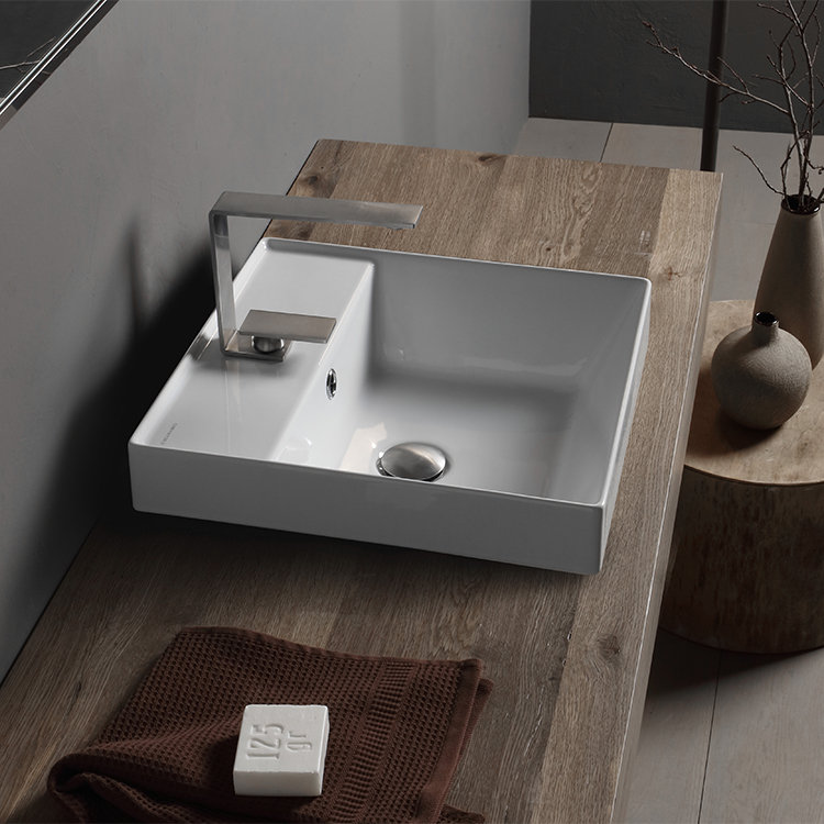 Teorema White Ceramic Rectangular Bathroom Sink with Overflow