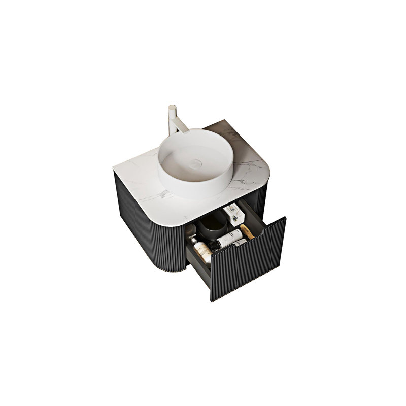 Meuble-lavabo mural flottant avec lavabo, Noir, 24"