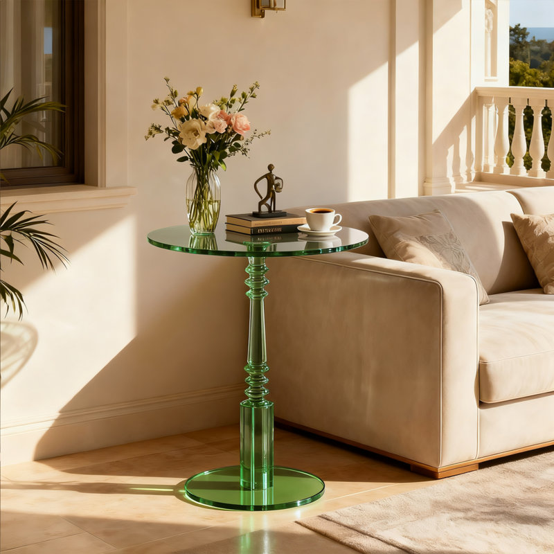 Acrylic Side Table, End Table With Round Top Solid Post, Pedestal Table For Living Room, Bedroom, Balcony, Easy Assembly (17.7“×17.7”×23.6“ In)