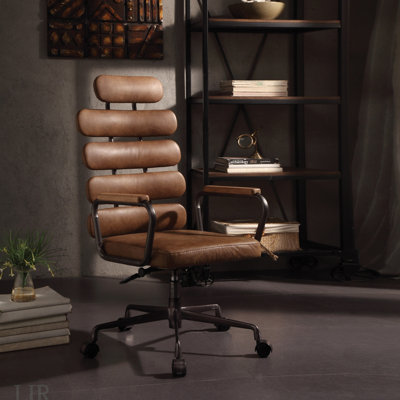Chaise de bureau pivotante rétro avec relevage pneumatique, coussins en cuir fleur et une maniabilité à 360 degrés pour plus de confort et de style