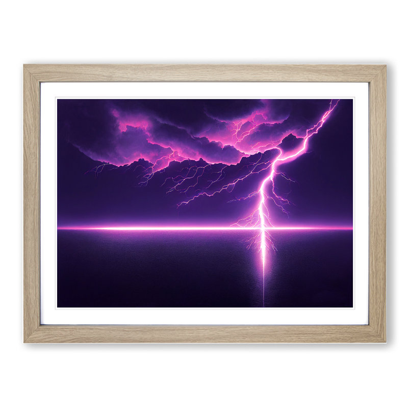 Futuristic Lightning Bolt - Single Picture Frame Print, 46cm H x 64cm W x 2cm D, Oak