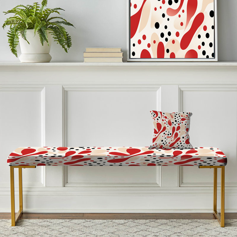 Red And White Polka Dots Pattern - Polka Dots Upholstered Gold Bench