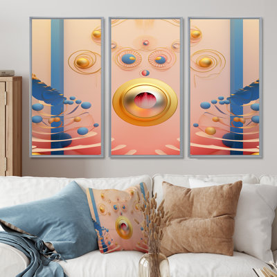 «Pink Cloud Golden Circle Universe», ensemble d'impression d'art mural géométrique