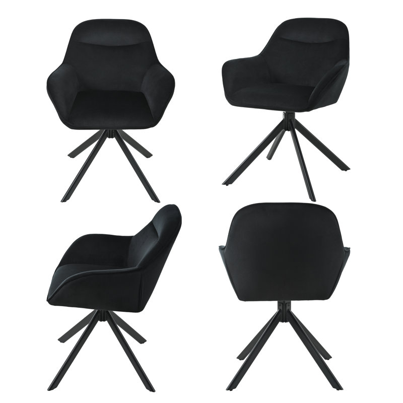 48.5cm H Fabric Upholstered Dining Chair with Arm, Black Velvet