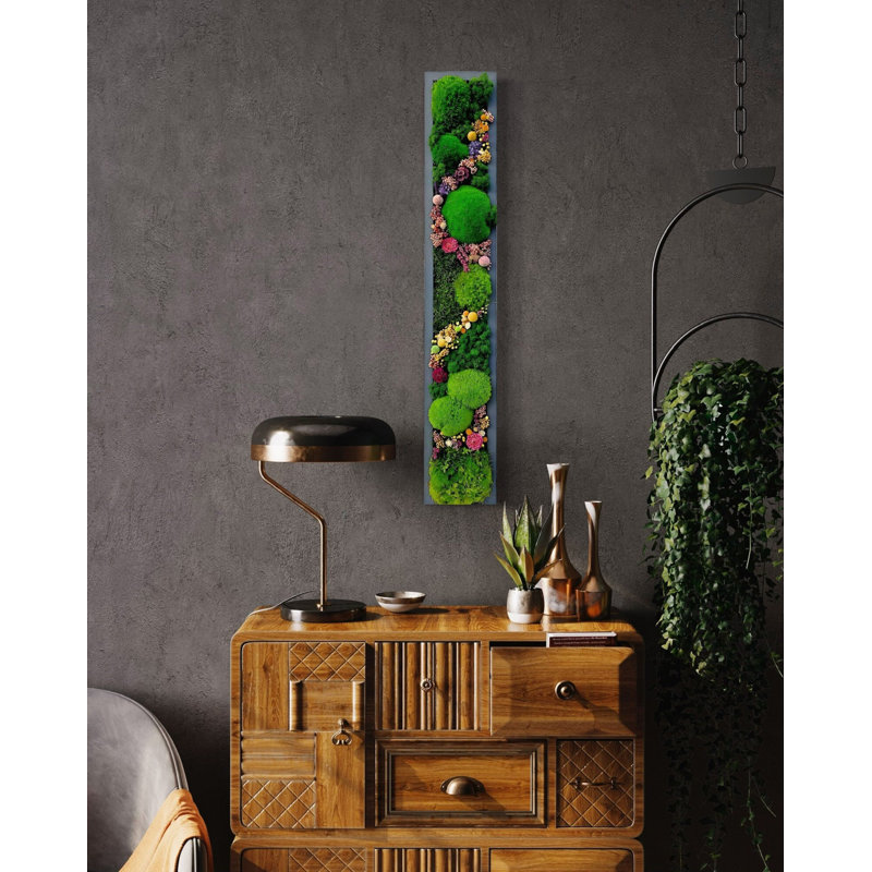 Art mural Symbiotikwalls Moss. Art de mousse Mousse préservée. Mur vert. Mousse avec fleurs (ensemble de 3)