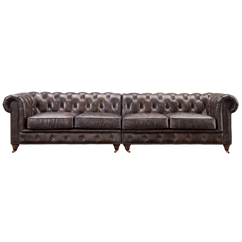 Upholstered 118'' Sofa, Dark Brown Genuine Leather