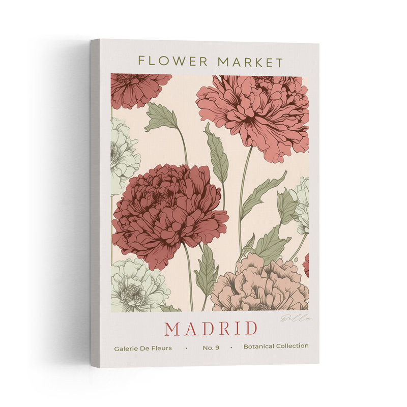 Madrid Flower Market Classic Delicate Elegant Peony Rose Flower Nature Wall Art Print 1 Piece Wrapped Canvas Wall Art