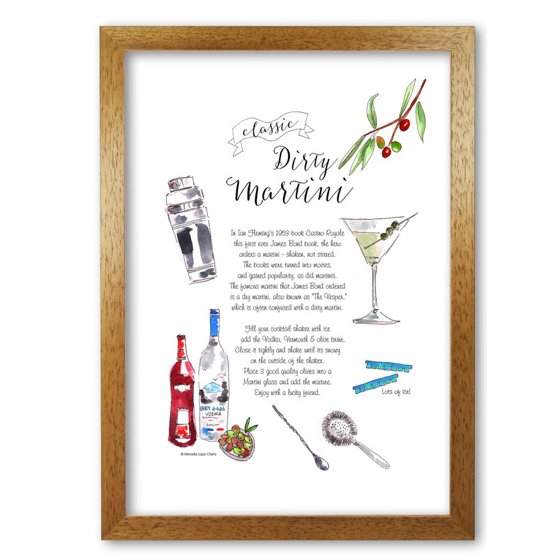 Dirty Martini Cocktail Recipe - Print, 42 cm H x 29.7 cm W x 5 cm D, Honey Oak