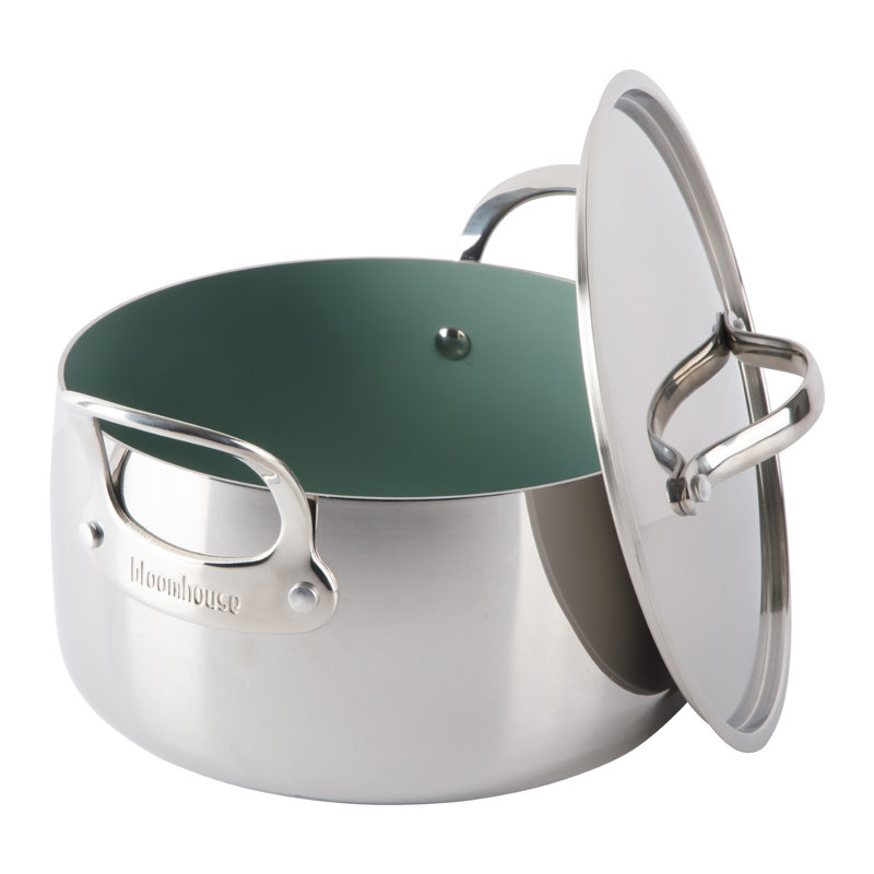 Bloomhouse 8 Piece Triply Stainless Steel Pots and Pans Cookware Set W/Non Toxic Pro Ceramic Non Stick Interior, Green
