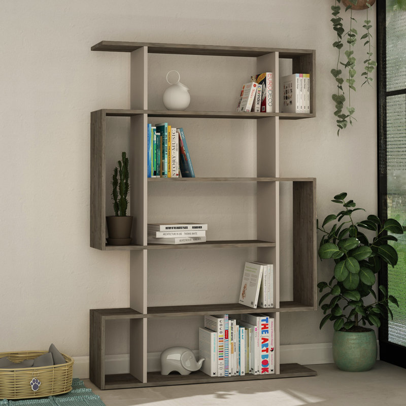 Mito 5 Tiers Wall Mounted Bookcase Modern Display Unit, Dark Coffee/Light Mocha