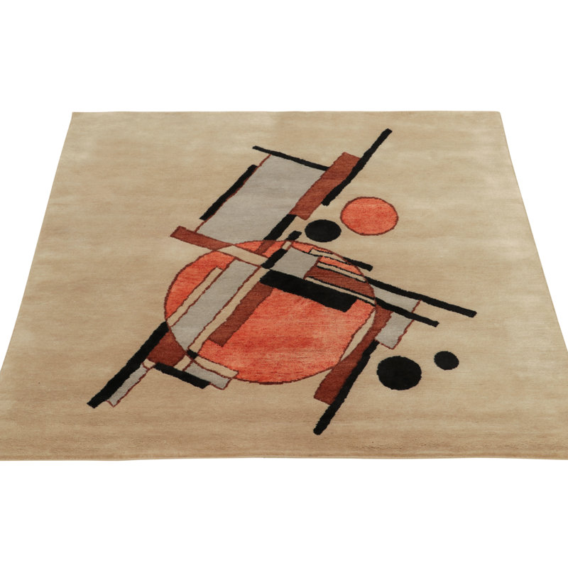Suprematist Hand Woven Wool Area Rug, Square 5' x 5'