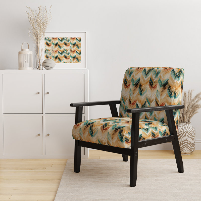Cantina Upholstered Armchair, Gold/Teal/Red Polyester, Black Square Arms