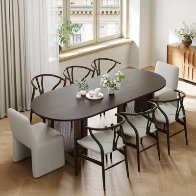 Midkiff 33.5"W×30"H Oval Dining Table Kitchen Table with Rattan Double Pedestal Base