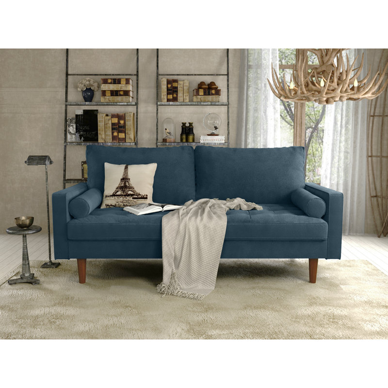 Collington 70" Square Arm Tufted Seat Sofa, Prussian Blue Polyester