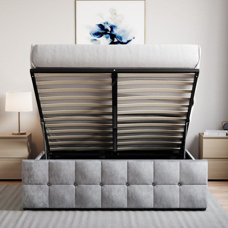 Connell Upholstered Ottoman Bed, UKFR Certified, Crushed Velvet Silver, Kingsize (5')