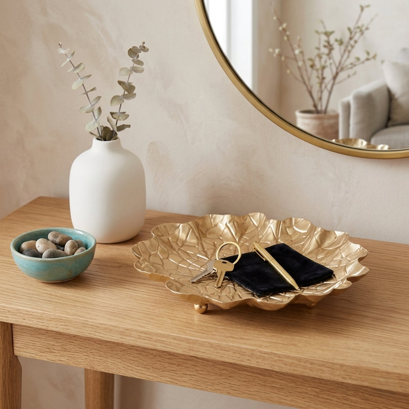 Plateau de rangement en métal doré Delphine Lilypad - moyen, L 7,75 po x P 7,75 po x H 1 po