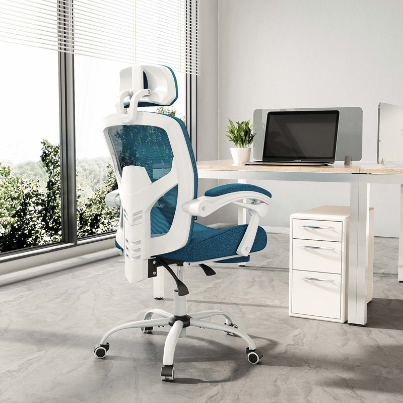 Chaise de bureau ergonomique à dossier haut en filet Mesh, Bleu, Gris