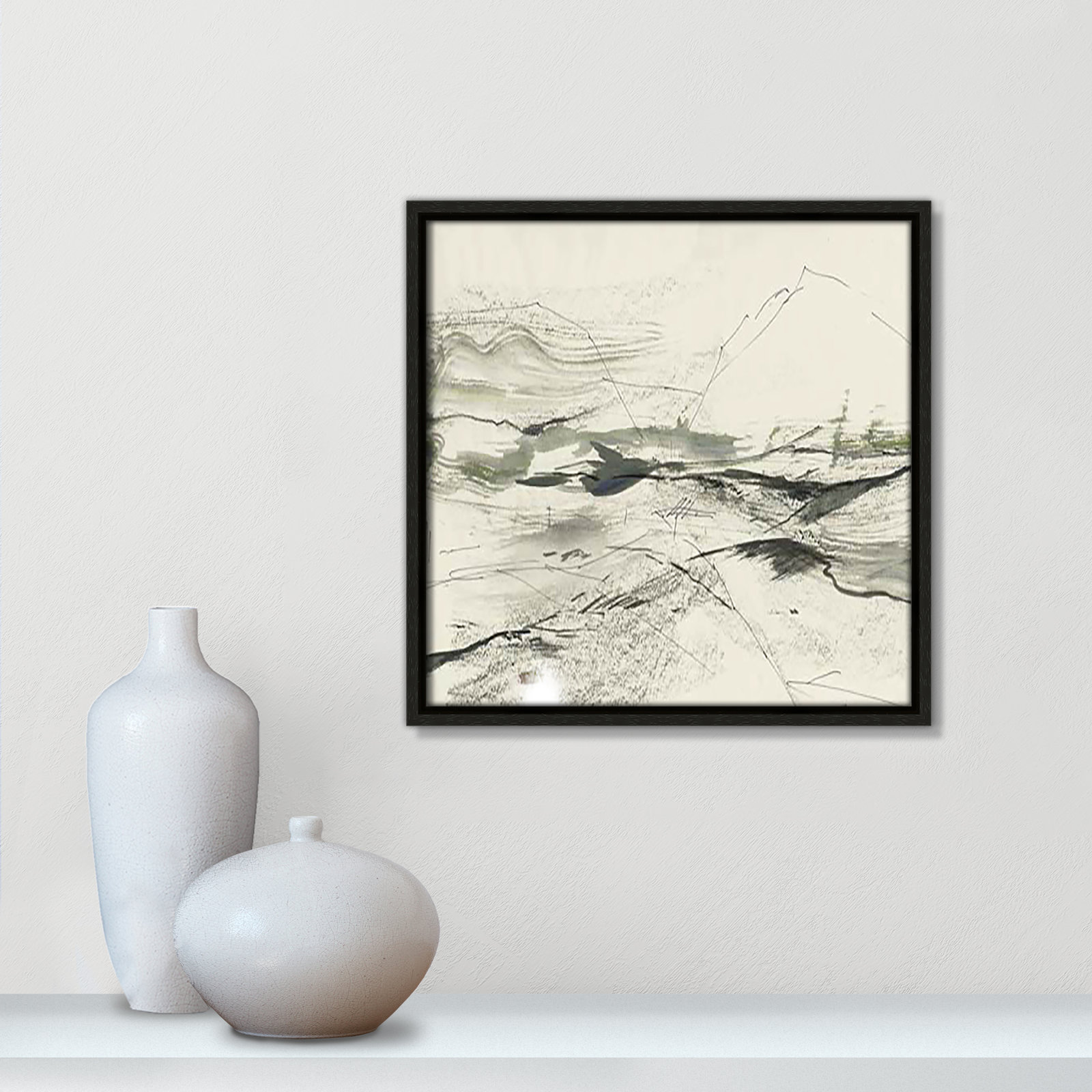 Green Sketches, 13.5" H x 13.5" W x 2" D, Espresso Floater Framed