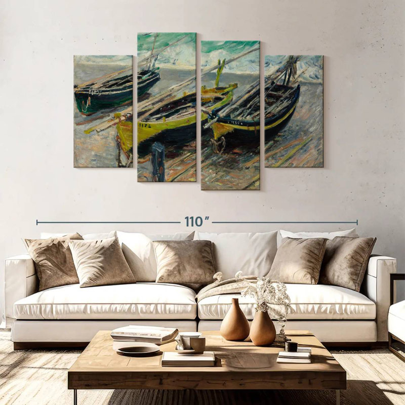 Trois bateaux de pêche Mehar 1886, H 54 po x l 84 po