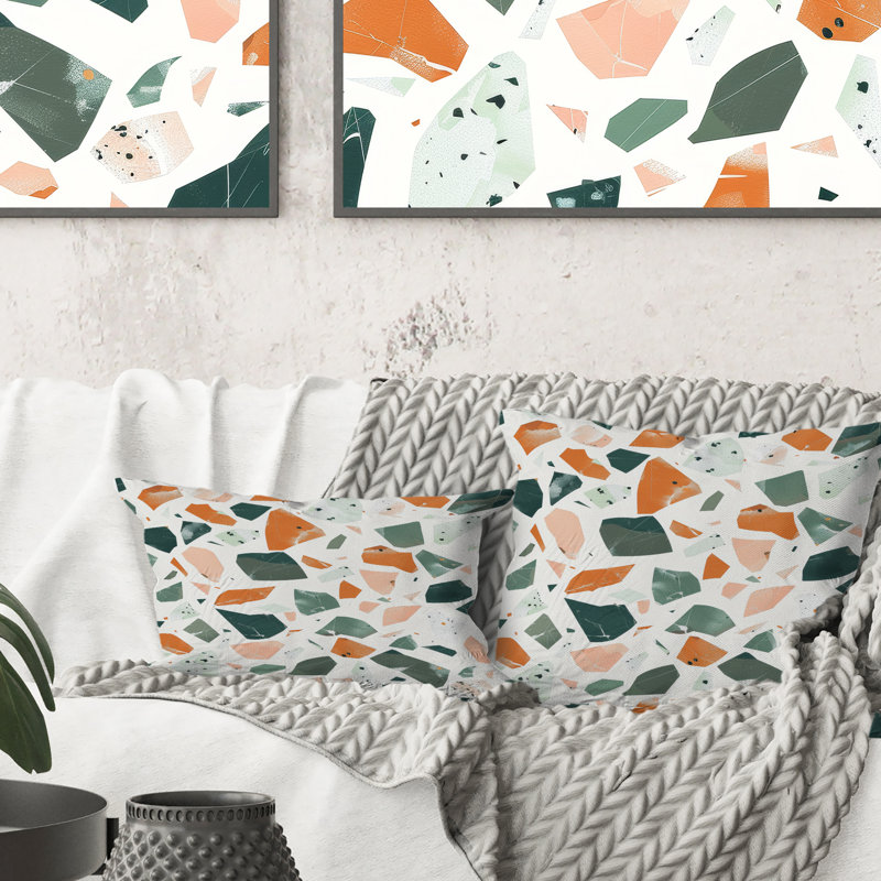 Coussin Peach Green Tiles III - Tiles, H 16 po x l 16 po