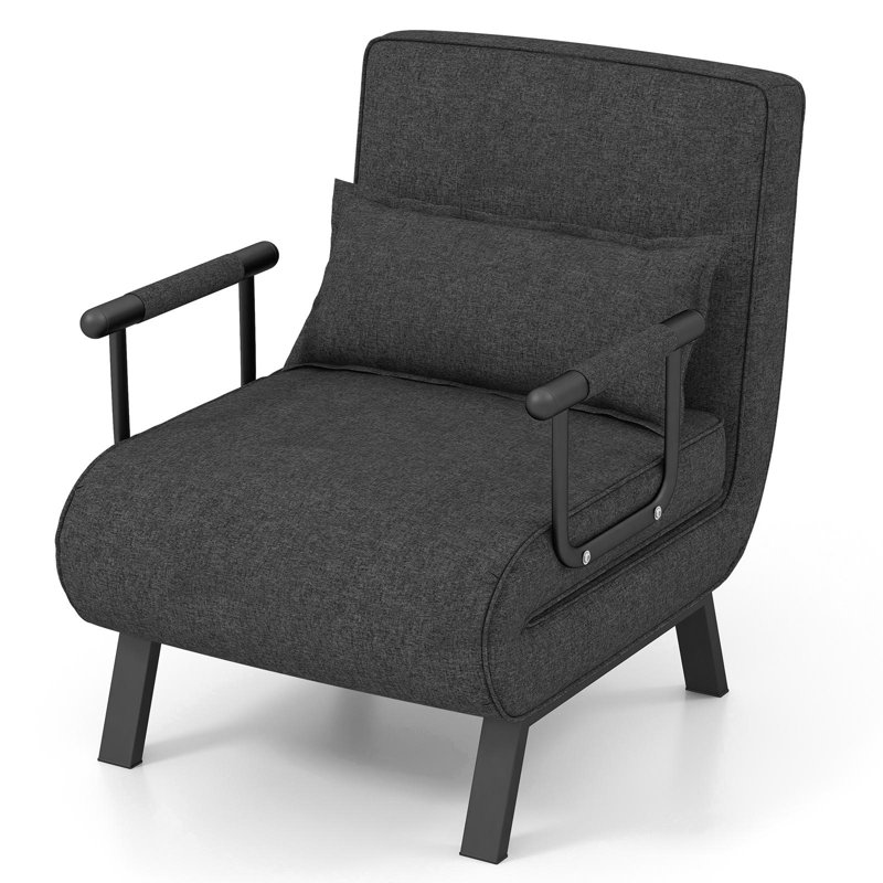 Fauteuil futon simple à dossier en lin de 23,5 po de large Eppler, 100 % lin gris