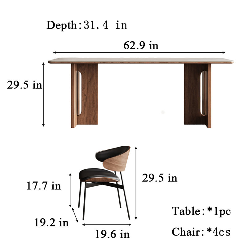 Ensemble de salle à manger en bois massif Delifeng, H 29,5 po x L 62,9 po x l 31,4 po