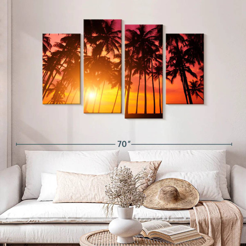 Palmiers Harnek au coucher du soleil, H 32 po x l 52 po