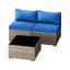 Ensemble de meubles de patio 3 pièces avec coussins anti-éclaboussures Table basse en verre trempé et canapé en osier à pieds réglables