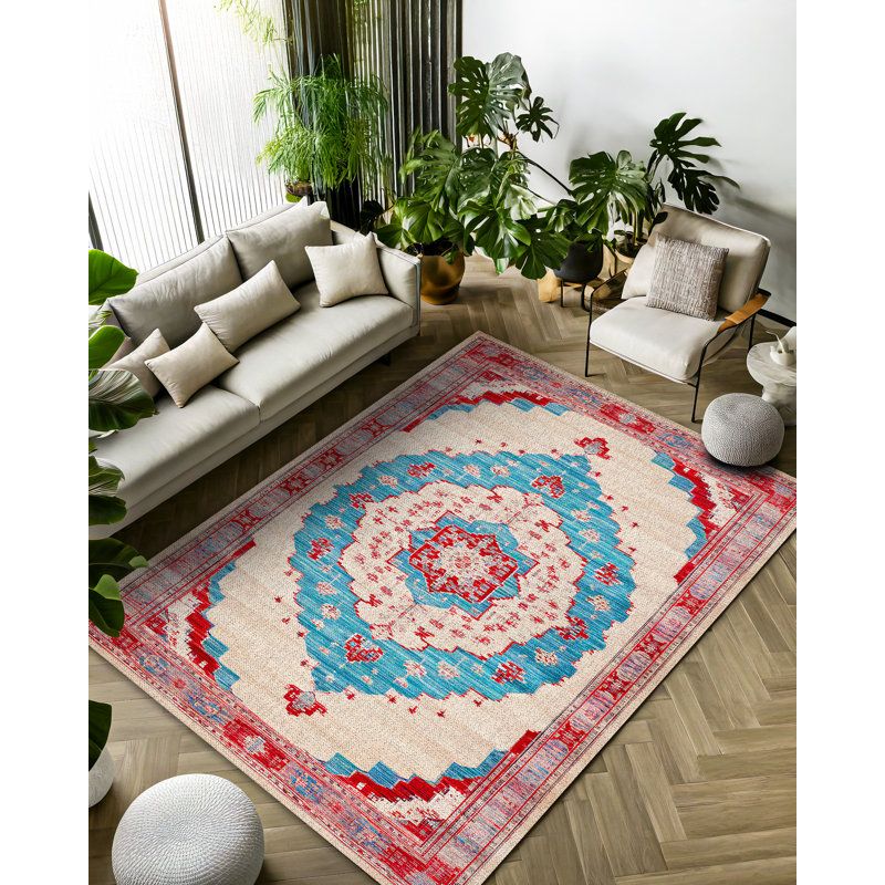 Gulustan Blue Oriental Machine Printed Cotton Polyester Area Rug, Runner 5'3" x 10'6"