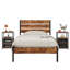 Ensemble de chambre à coucher de style campagnard industriel 3 pièces, lit plateforme en bois et 2 tables de chevet, cadre de lit simple avec tête et pied de lit, table de chevet avec tiroirs et tablette ouverte, aucun sommier nécessaire-478578883-477613432