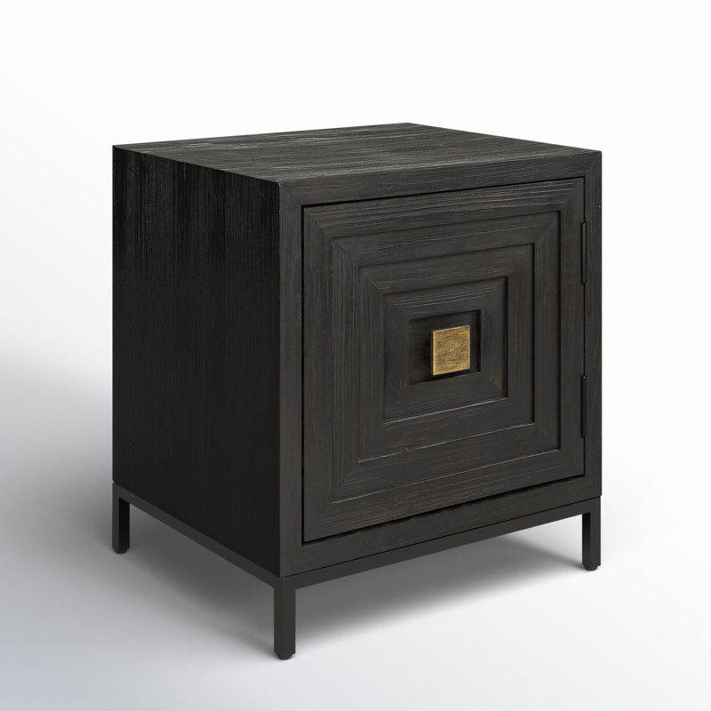 Dark Wood and Brass Modern End Table with Storage