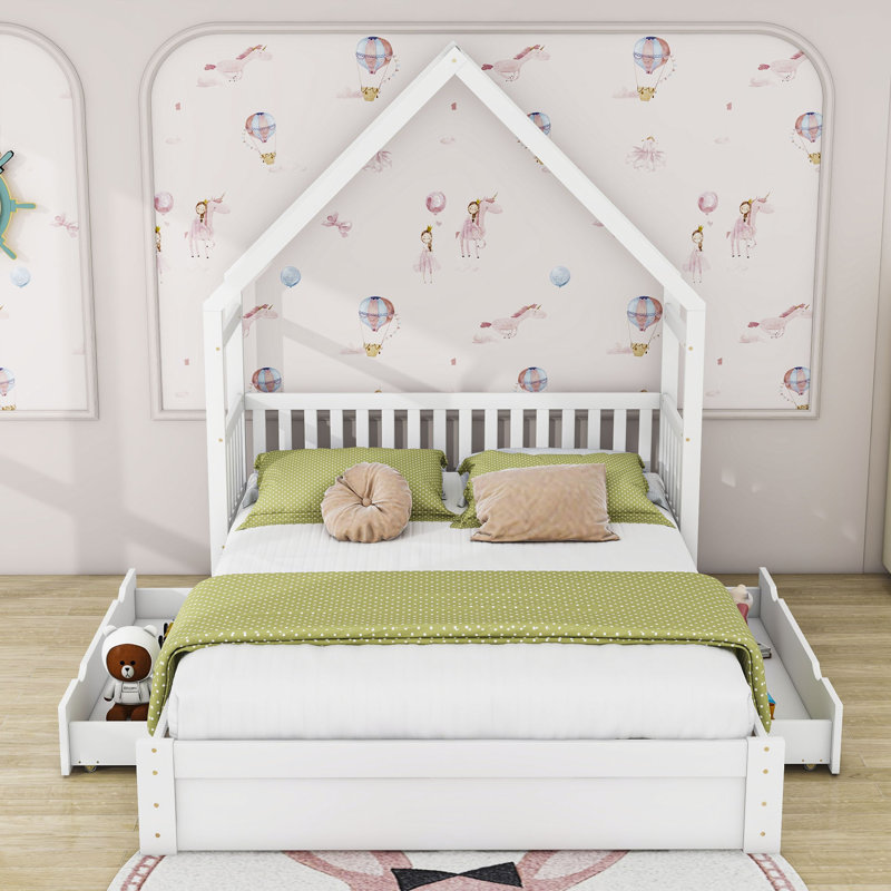 Lit standard en bois avec 2 tiroirs et lattes Fabrizia, Blanc