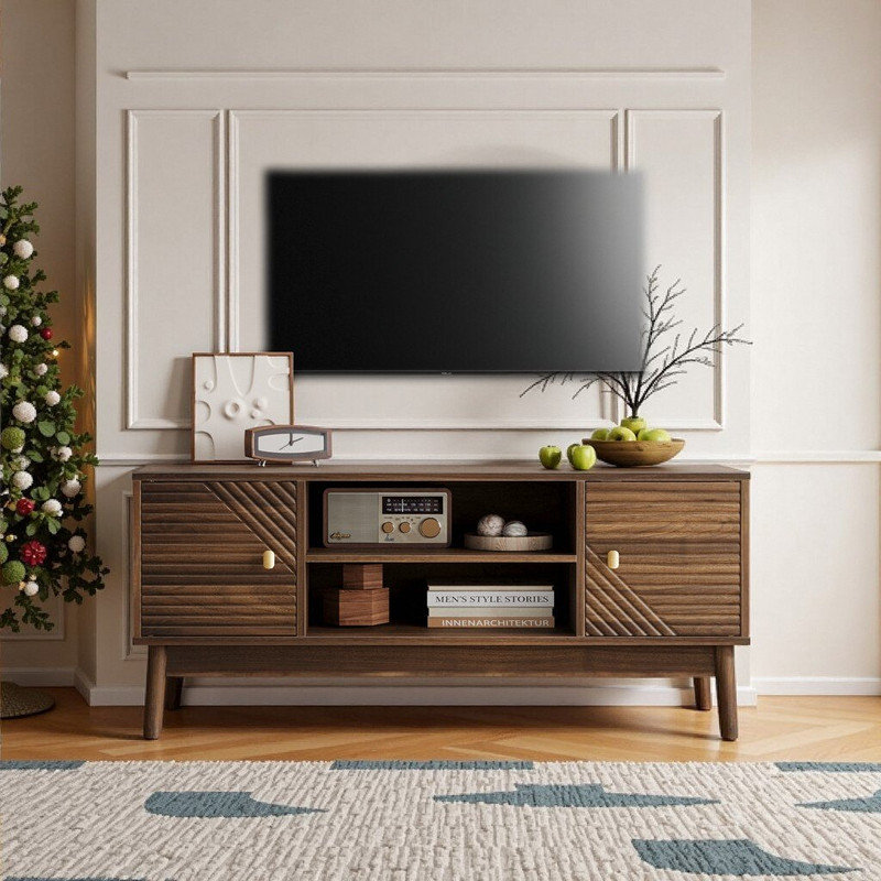 Meuble télé pour téléviseur de 32 à 45 po, centre de divertissement en bois avec tablettes de rangement