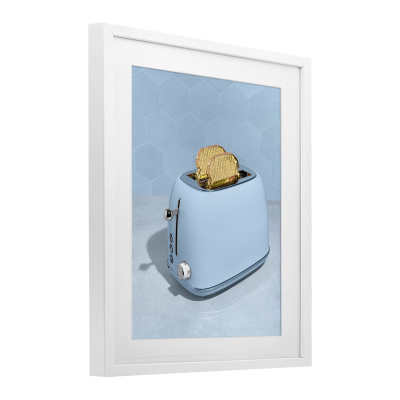 Grille-pain doré, reproduction sous verre, conception par Lish Creative, 16 x 13, Bord de mer blanc sous verre encadré
