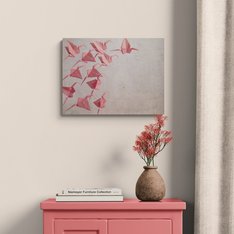 «Pink Paper Cranes», reproduction d'art sur toile tendue sur toile tendue avec châssis, H 18 po x l 24 po