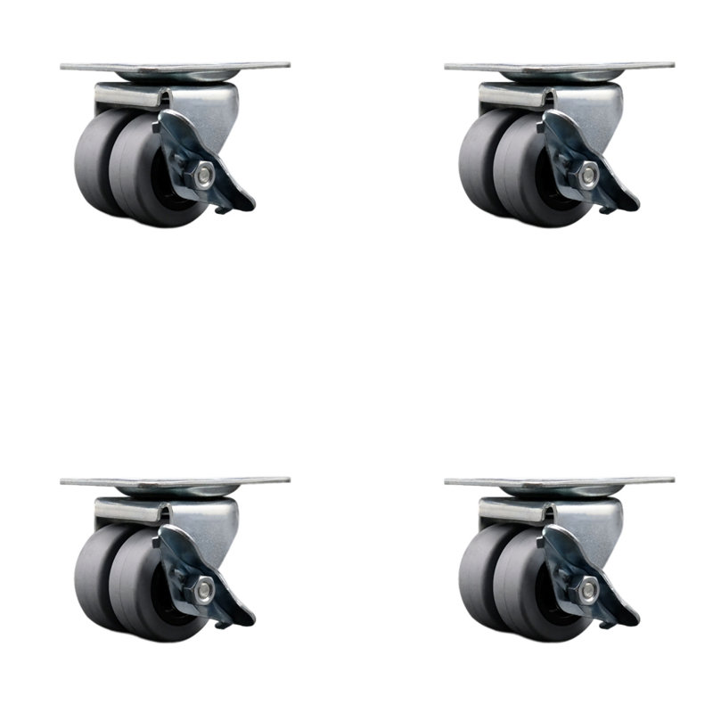Low Profile Thermoplastic 2 Inch Dual Wheel Top Plate Swvl Caster with Brake Set
