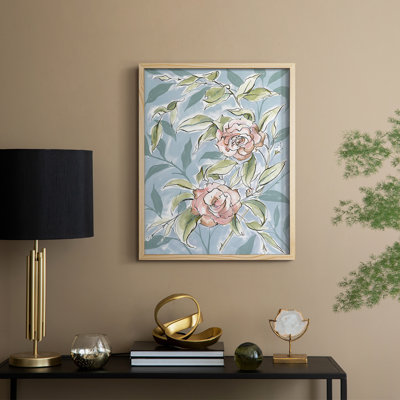 «Faded Camellias II», reproduction encadrée - bois massif