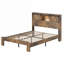 Lit plateforme moderne et minimaliste avec finition brune, fabrication en bois et en métal, station de charge intégrée-129467236-129467235