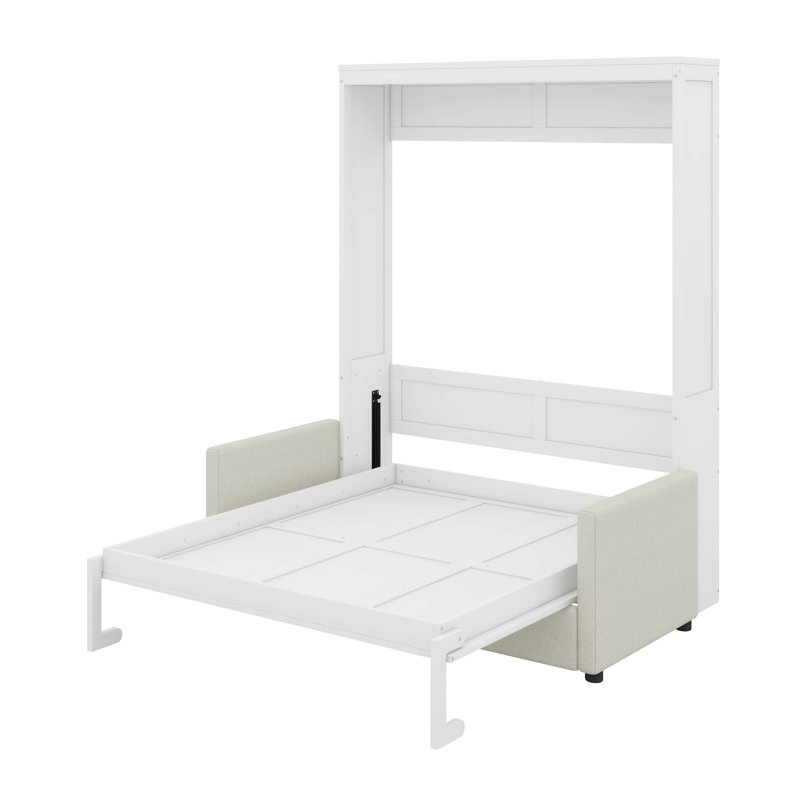 Lit escamotable avec coussin Shinpei, Blanc, Grand lit