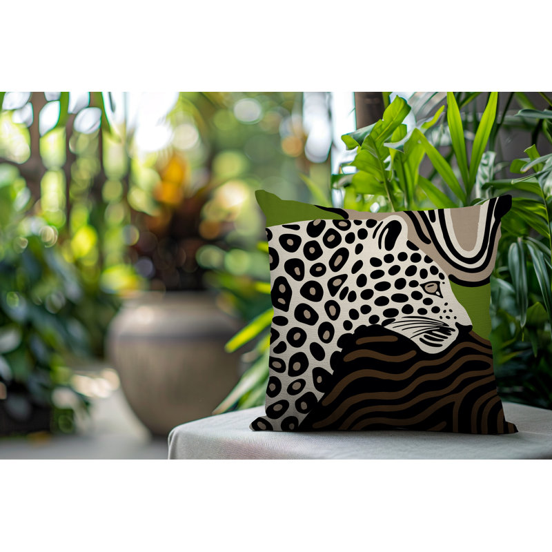 Oreiller carré réversible intérieur / extérieur Shiel Leopard, Carré 20 po, Beige