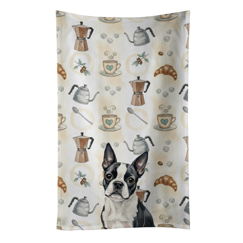 Boston Terrier Coffee Bar Kitchen Towel, Boston Terrier