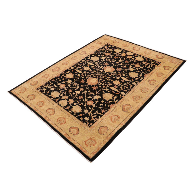 Tapis oriental noir / brun clair en laine noué à la main 9 pi x 11 pi 11 po Dorn