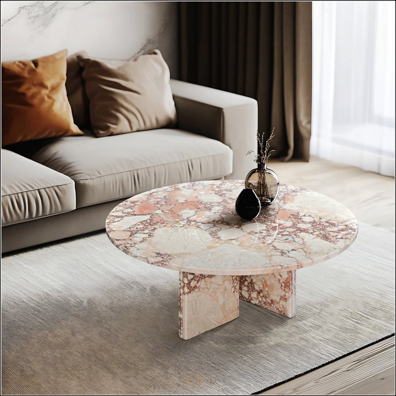 Natural Marble Coffee Table, Compact And Elegant For Living Rooms, Durable And Stylish, 12.6" H x 27.6" L x 27.6" W, Pink