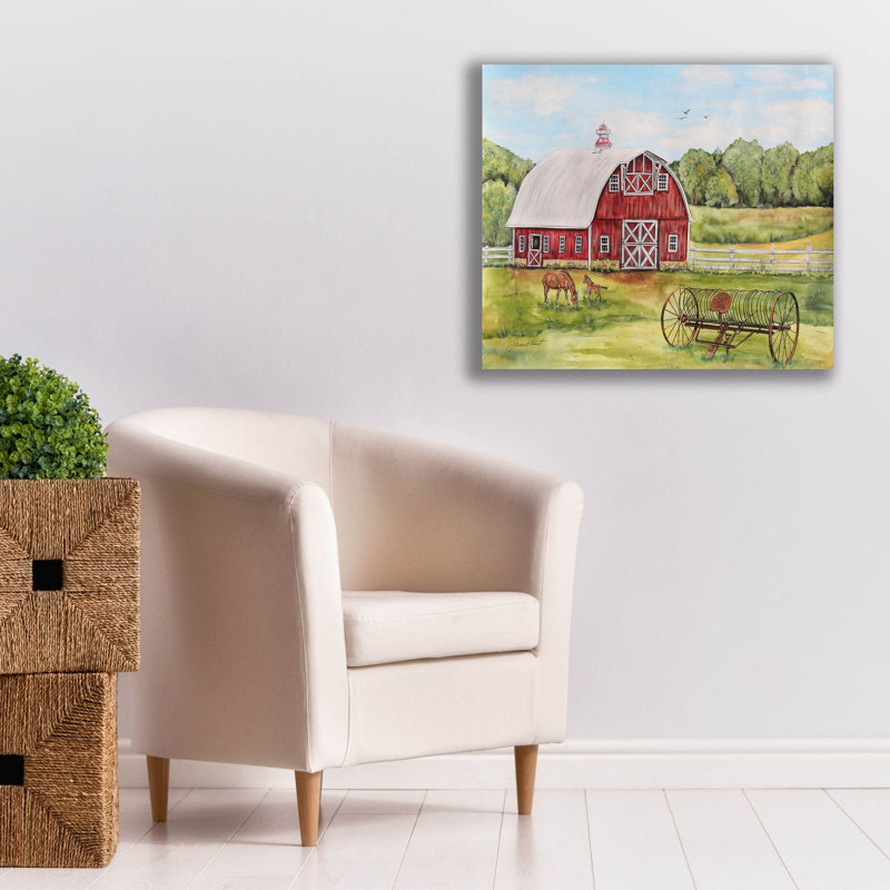  Art mural sur toile, "Red Red Barn C" par Jean Plout, H 26 po x l 30 po x P 1,5 po