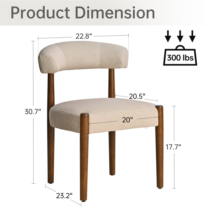 Upholstered Dining Barrel Chair Set of 2, Extra-Wide 20” Seat, Deep Cushioned Comfort, Durable Easy-Care Fabric, Solid Wood Legs