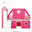 Lit mezzanine simple avec glissoire, tente et tour rose, rose