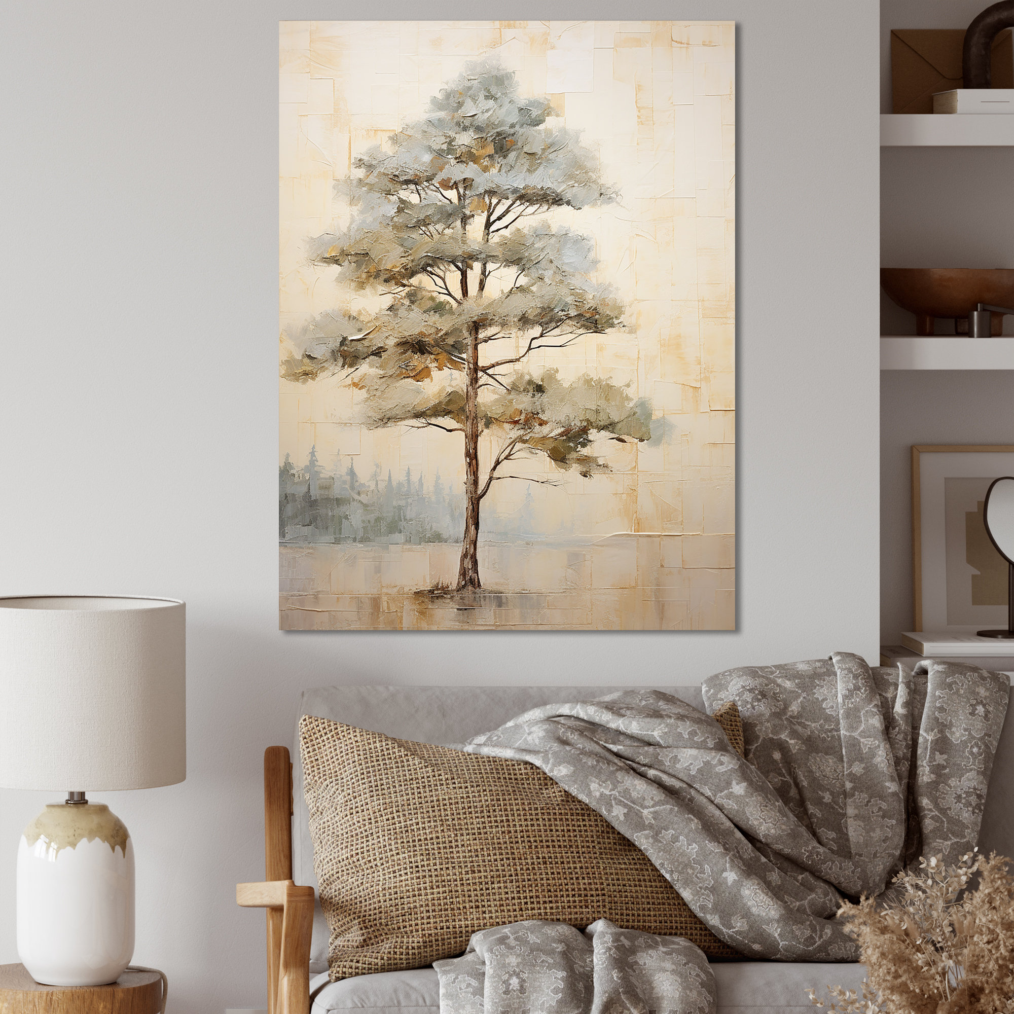 Winston Porter Beige Tree Pine Zen Scenery Framed On Canvas Print | Wayfair