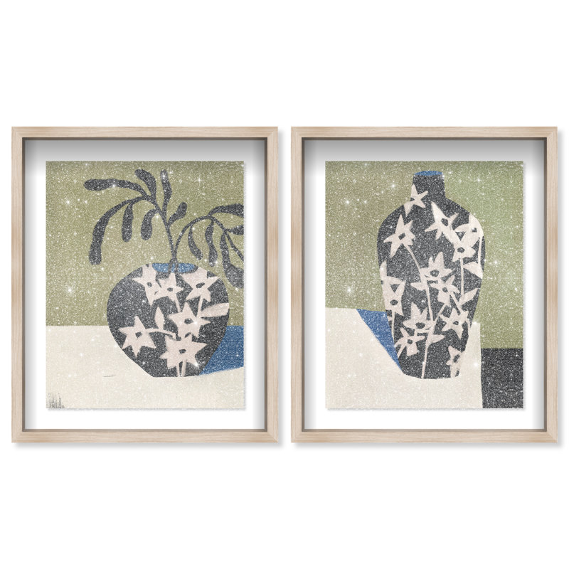 Noir Vase Set Set by Oliver Gal, 51"H x 43"W, Natural Oak Shadowbox