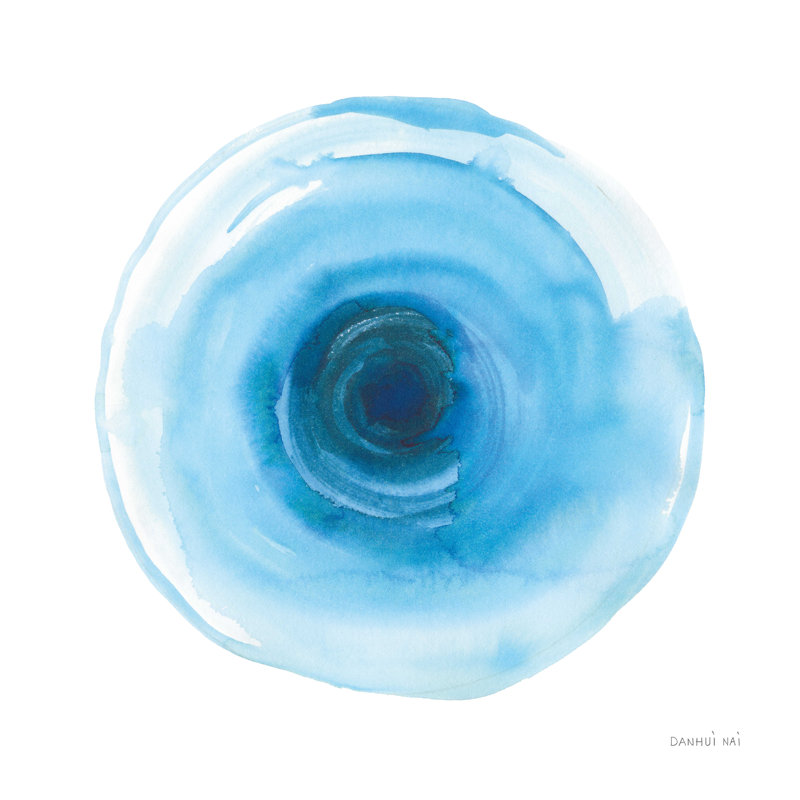 «Center of Blue I» par Danhui Nai - reproduction d'art sur toile tendue, H 12 po x l 12 po, Oui, Cadre simple argenté